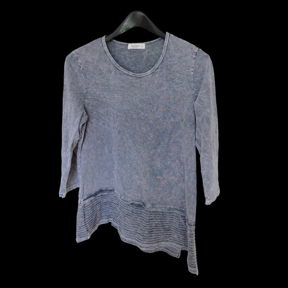 Jess & Jane Grey Mineral Wash Asymmetrical Tunic Top L 100%‎ Cotton